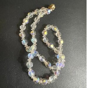 Vintage Aurora Borealis Necklace Crystal Beaded Iridescent Glass 18 Inch